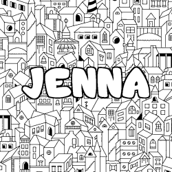Coloriage prénom JENNA - décor Ville