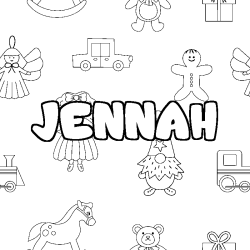 Coloriage prénom JENNAH - décor Jouets
