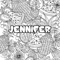 Coloriage pr&eacute;nom JENNIFER - d&eacute;cor Mandala fruits