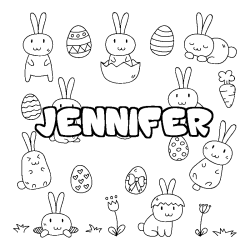 Coloriage pr&eacute;nom JENNIFER - d&eacute;cor Paques