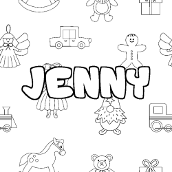 Coloriage pr&eacute;nom JENNY - d&eacute;cor Jouets