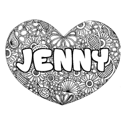 Coloriage pr&eacute;nom JENNY - d&eacute;cor Mandala coeur