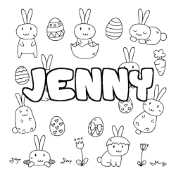 Coloriage prénom JENNY - décor Paques