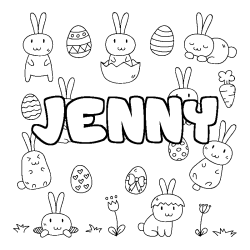 Coloriage pr&eacute;nom JENNY - d&eacute;cor Paques