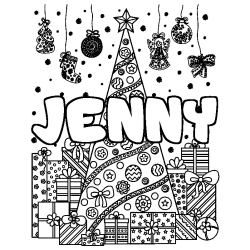 Coloriage pr&eacute;nom JENNY - d&eacute;cor Sapin et Cadeaux