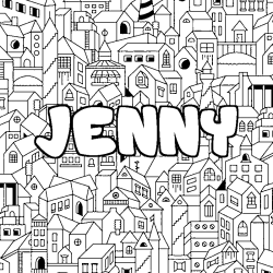 Coloriage pr&eacute;nom JENNY - d&eacute;cor Ville