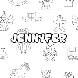 Coloriage pr&eacute;nom JENNYFER - d&eacute;cor Jouets