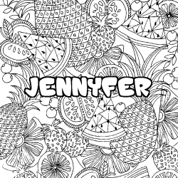 Coloriage pr&eacute;nom JENNYFER - d&eacute;cor Mandala fruits