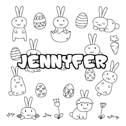 Coloriage pr&eacute;nom JENNYFER - d&eacute;cor Paques