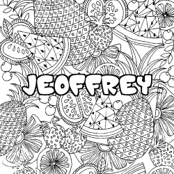 Coloriage pr&eacute;nom JEOFFREY - d&eacute;cor Mandala fruits
