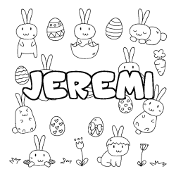 Coloriage pr&eacute;nom JEREMI - d&eacute;cor Paques