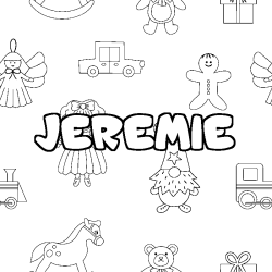 Coloriage pr&eacute;nom JEREMIE - d&eacute;cor Jouets