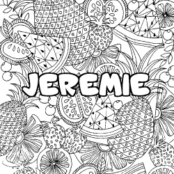 Coloriage prénom JEREMIE - décor Mandala fruits