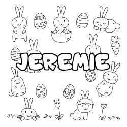 Coloriage pr&eacute;nom JEREMIE - d&eacute;cor Paques