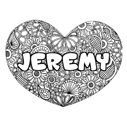 Coloriage pr&eacute;nom JEREMY - d&eacute;cor Mandala coeur
