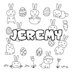 Coloriage pr&eacute;nom JEREMY - d&eacute;cor Paques