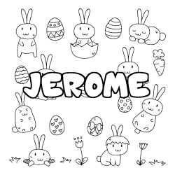 Coloriage pr&eacute;nom JEROME - d&eacute;cor Paques