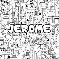 Coloriage pr&eacute;nom JEROME - d&eacute;cor Ville
