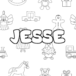 Coloriage pr&eacute;nom JESSE - d&eacute;cor Jouets