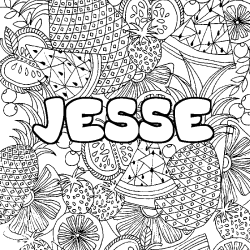 Coloriage prénom JESSE - décor Mandala fruits