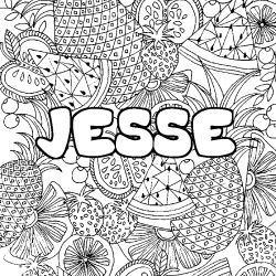 Coloriage pr&eacute;nom JESSE - d&eacute;cor Mandala fruits