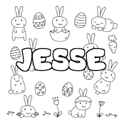 Coloriage pr&eacute;nom JESSE - d&eacute;cor Paques
