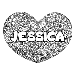 Coloriage prénom JESSICA - décor Mandala coeur