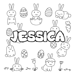 Coloriage prénom JESSICA - décor Paques