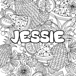 Coloriage prénom JESSIE - décor Mandala fruits