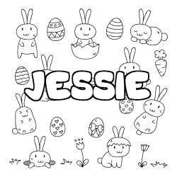 Coloriage pr&eacute;nom JESSIE - d&eacute;cor Paques