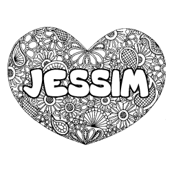 Coloriage prénom JESSIM - décor Mandala coeur