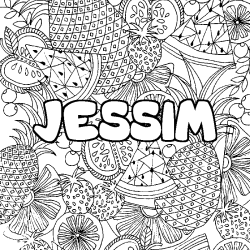 Coloriage prénom JESSIM - décor Mandala fruits