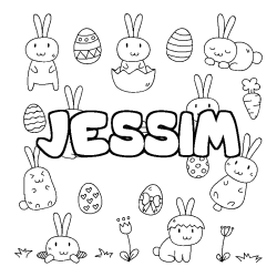 Coloriage pr&eacute;nom JESSIM - d&eacute;cor Paques