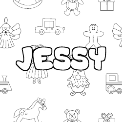 Coloriage pr&eacute;nom JESSY - d&eacute;cor Jouets