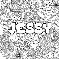 Coloriage prénom JESSY - décor Mandala fruits