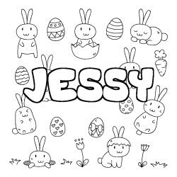 Coloriage pr&eacute;nom JESSY - d&eacute;cor Paques