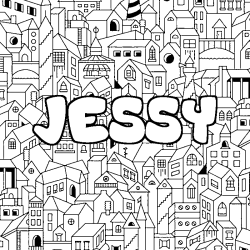 Coloriage prénom JESSY - décor Ville