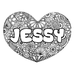 Coloriage pr&eacute;nom JESSY - d&eacute;cor Mandala coeur