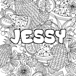 Coloriage pr&eacute;nom JESSY - d&eacute;cor Mandala fruits
