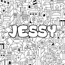 Coloriage pr&eacute;nom JESSY - d&eacute;cor Ville