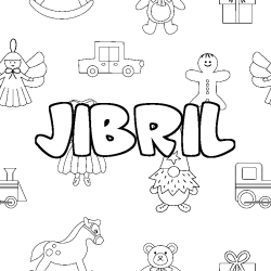 Coloriage prénom JIBRIL - décor Jouets