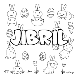 Coloriage prénom JIBRIL - décor Paques
