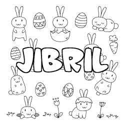 Coloriage pr&eacute;nom JIBRIL - d&eacute;cor Paques