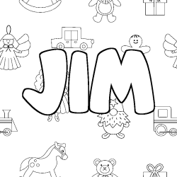 Coloriage pr&eacute;nom JIM - d&eacute;cor Jouets