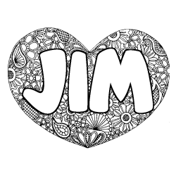 Coloriage prénom JIM - décor Mandala coeur