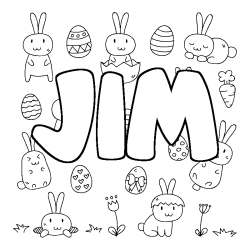 Coloriage prénom JIM - décor Paques
