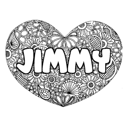 Coloriage pr&eacute;nom JIMMY - d&eacute;cor Mandala coeur