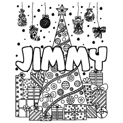 Coloriage pr&eacute;nom JIMMY - d&eacute;cor Sapin et Cadeaux