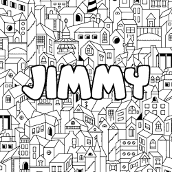 Coloriage pr&eacute;nom JIMMY - d&eacute;cor Ville
