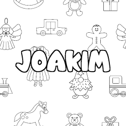 Coloriage pr&eacute;nom JOAKIM - d&eacute;cor Jouets